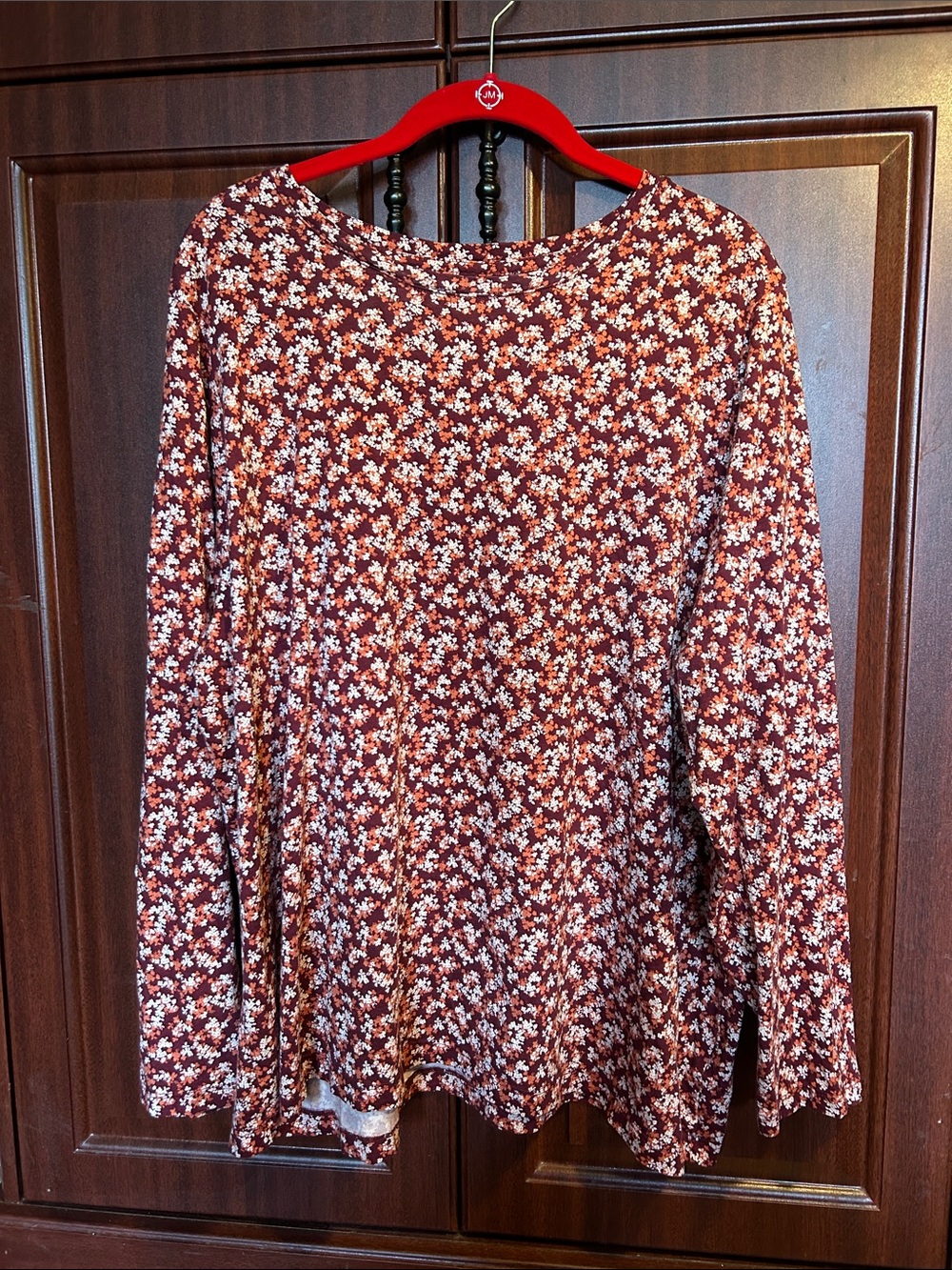 Lands' End Maroon Floral Long-Sleeve Tee
